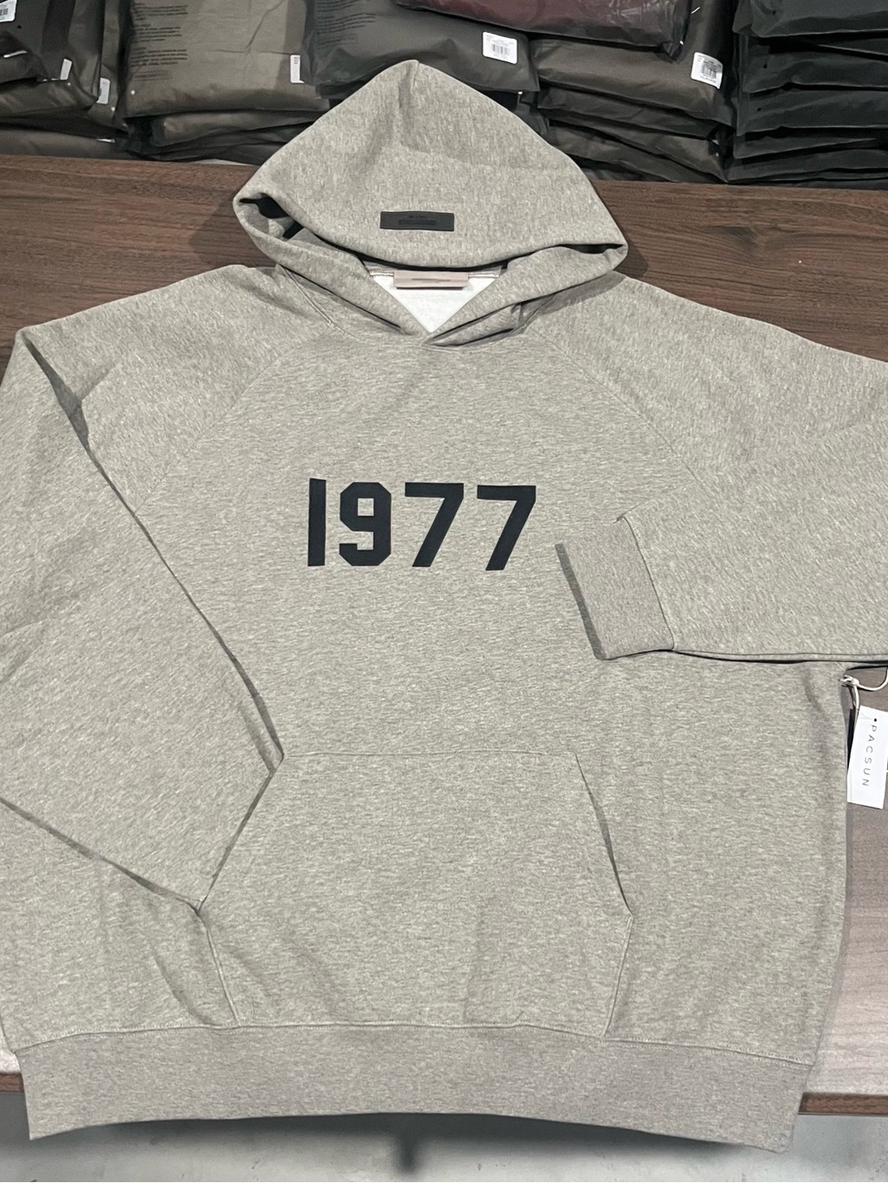 Fear of God 1977 Hoodie in Heather Grey with Black Print